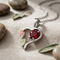 Red CZ July Birthstone Heart Pendant Necklace, Sterling Silver, 12k Green and Rose Gold Black Hills Gold Motif, 18"