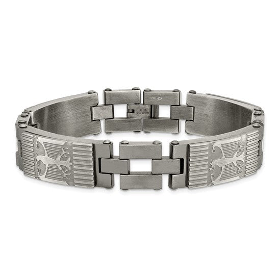 Men's Polished and Brushed Stainless Steel Antiqued Bracelet, 8.5"