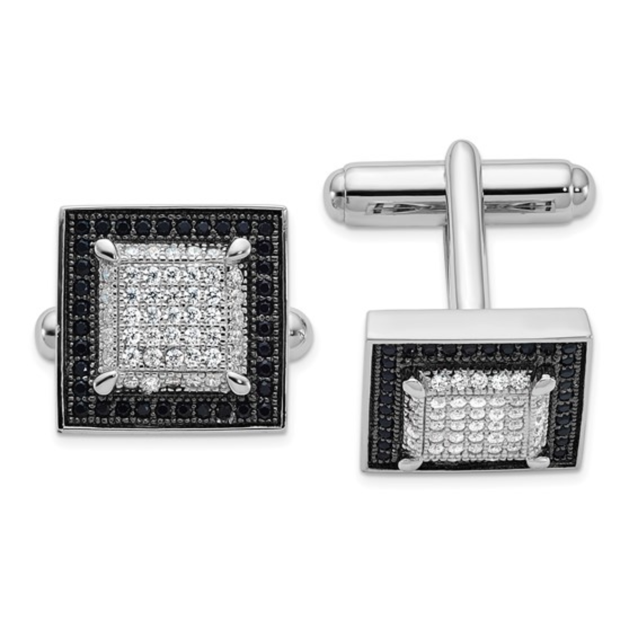 Sterling Silver and CZ Brilliant Pavé Square Cuff Links, 13MM