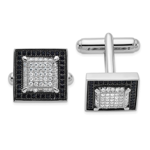Sterling Silver and CZ Brilliant Pavé Square Cuff Links, 13MM