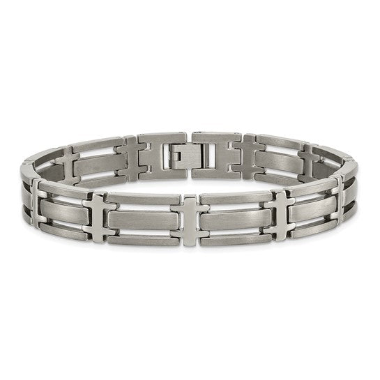 Men's Brushed and Polished Titanium 10mm Link Bracelet, 8.75 Inches