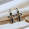 Antiqued Cross Drop Earrings for Women, Sterling Silver with 12k Green & Rose Black Hills Gold Accents, Black Enamel Cross Design, Religious Jewelry