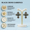 Black Hills Gold Budded Cross Dangle Earrings – Rhodium Plated Sterling Silver with 12K Rose & Green Gold Leaves, Antiqued Cross Earrings for Women