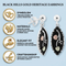 Black Hills Gold Grape Leaf Drop Earrings – Sterling Silver with 12K Rose & Green Gold Leaves, Diamond-Cut Black Enamel Marquise Dangle Earrings