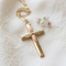 Beveled Passion Flower Cross Pendant Necklace, 10k Yellow Gold, 12k Green Gold, 12k Rose Gold Black Hills Gold, 18"