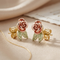 Ave 369 3D Rose Flower Earrings, 10k Yellow Gold, 12k Green and Rose Gold Black Hills Gold Motif