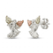 Black Hills Gold Angel Stud Earrings Sterling Silver with 12k Green & Rose Gold Leaves, Guardian Angel Religious Jewelry for Women
