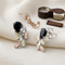 Onyx Pear Petite Leaf Cascade Earrings, Sterling Silver, 12k Green and Rose Gold Black Hills Gold Motif