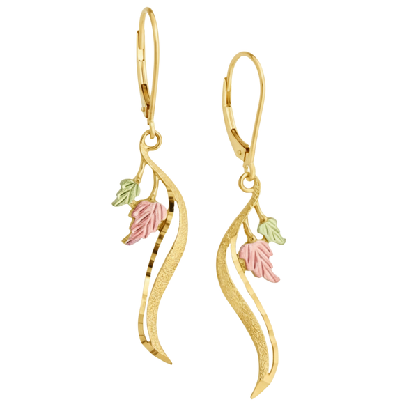 Freeform Dangle Earrings, 10k Yellow Gold, 12k Green and Rose Gold Black Hills Gold Motif