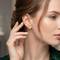 Solitaire Diamond with Grape Leaves Earrings, 10k Yellow Gold, 12k Green and Rose Gold Black Hills Gold Motif (.04 Ct)