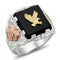 Black Hills Gold Eagle Onyx Ring Sterling Silver with 12k Green and Rose Gold Leaves, Rectangle Onyx Men's Statement Ring with Eagle Accent