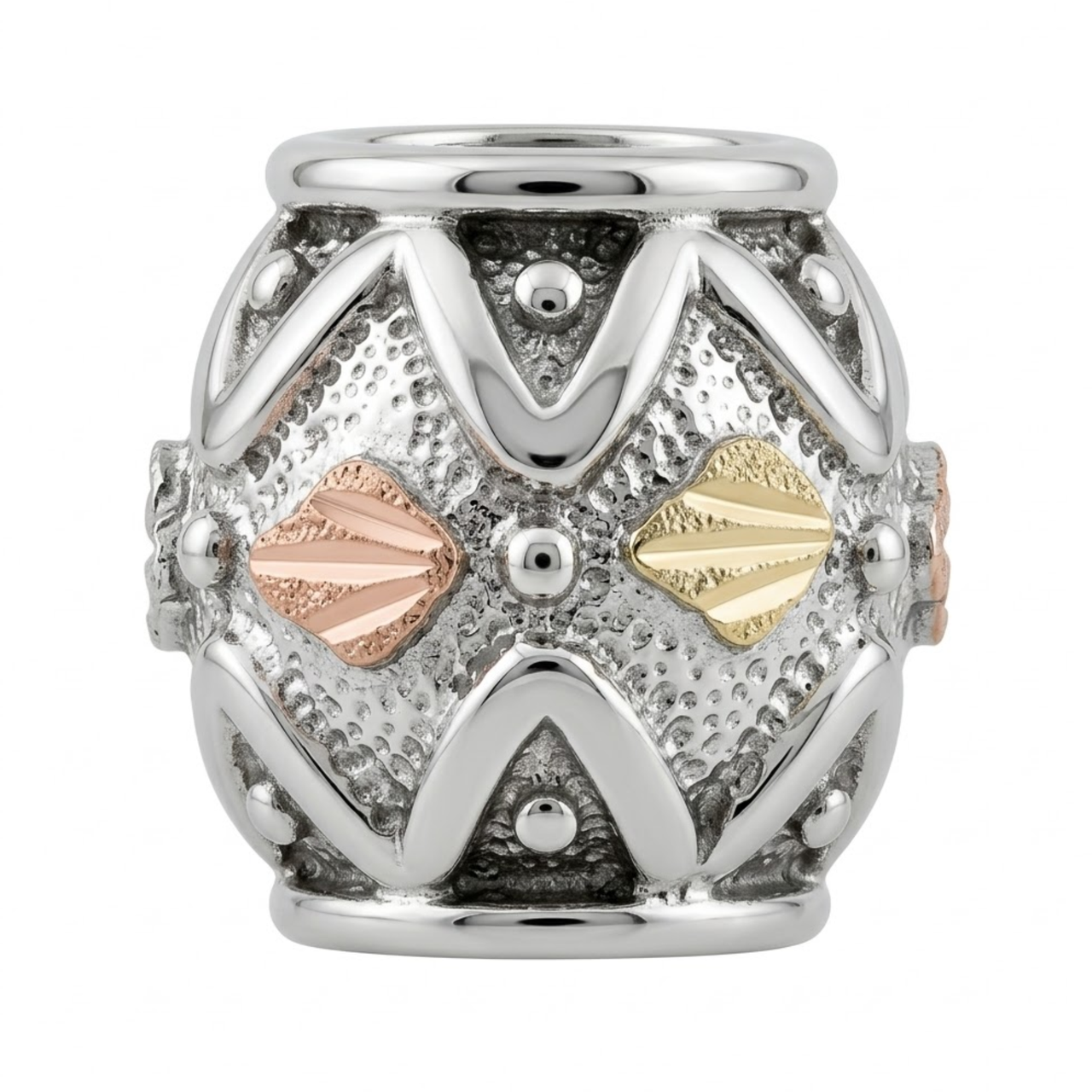 Sloping Wave Charm Bead, Sterling Silver, 12k Green and Rose Gold Black Hills Gold Motif