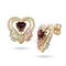 Black Hills Gold Garnet Heart Stud Earrings 10k Yellow Gold with 12k Green & Rose Gold Leaves, Genuine Heart Garnet Vine Jewelry for Women