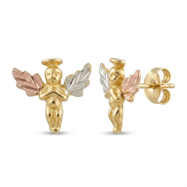 Guardian Angel Earrings, 10k Yellow Gold, 12k Green and Rose Gold Black Hills Gold Motif