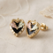 Inlaid Onyx Heart Earrings, 10k Yellow Gold, 12k Green and Rose Gold Black Hills Gold Motif
