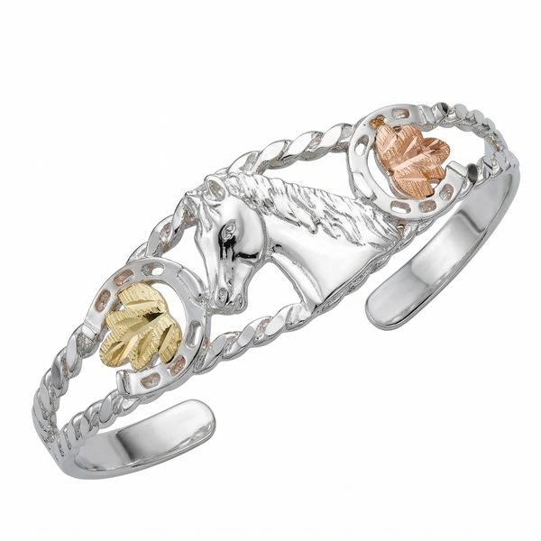 Horse Cuff Bracelet, Sterling Silver, 12k Green and Rose Gold Black Hills Gold Motif