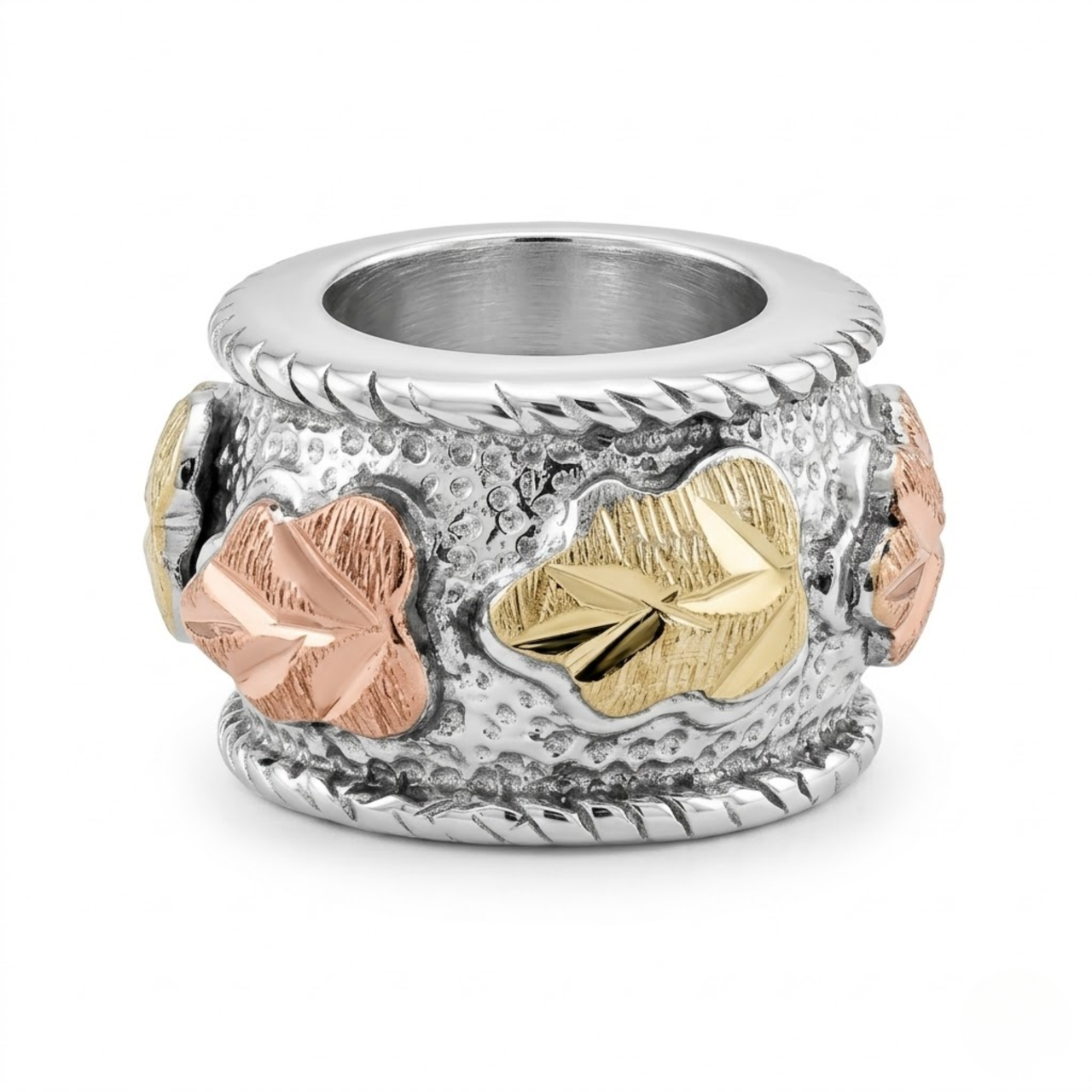 Leaf Charm Bead, Sterling Silver, 12k Green and Rose Gold Black Hills Gold Motif