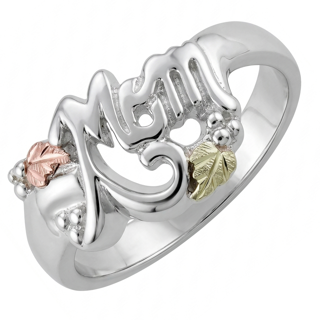 Black Hills Gold Sterling Silver 'Mom' Ring, 12k Green Gold, 12k Rose Gold