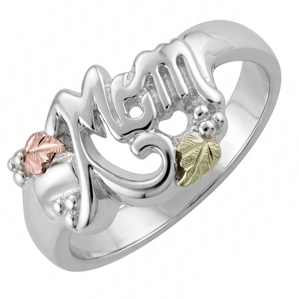 Black Hills Gold Sterling Silver 'Mom' Ring, 12k Green Gold, 12k Rose Gold
