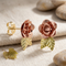 Black Hills Gold Dakota Rose Stud Earrings 10k Yellow Gold with 12k Green & Rose Gold Leaves, Handcrafted Rose Flower Earrings for Women