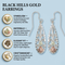 Black Hills Gold Teardrop Fleur De Lis Inspired Dangle Earrings Sterling Silver with 12k Green and Rose Gold Grape Leaves Nature Jewelry