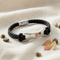 Black Leather and Stainless Steel ID Bracelet, 8"