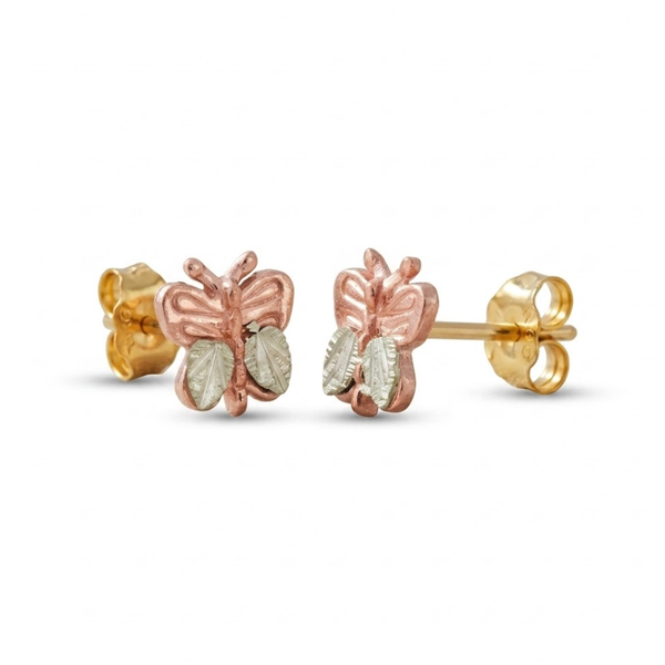 Hand-Engraved Butterfly Earrings, 10k Yellow Gold, 12k Green and Rose Gold Black Hills Gold Motif