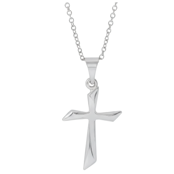 14k White Curvy Cross Gold Pendant Necklace