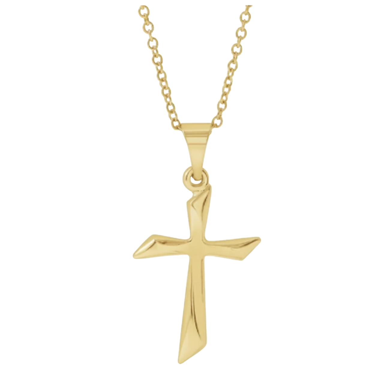 14k Yellow Gold Curvy Cross Pendant Necklace