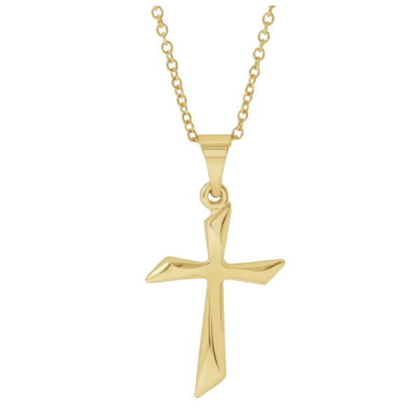 14k Yellow Gold Curvy Cross Pendant Necklace