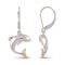 High Polish Dolphin Leverback Earrings, Sterling Silver, 12k Green and Rose Gold Black Hills Gold Motif