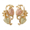 Scrolling Diamond-Cut Trim with Inlaid Leaf Earrings, 10k Yellow Gold, 12k Green and Rose Gold Black Hills Gold Motif