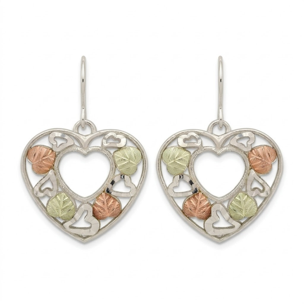 Heart Open-Work Earrings, Sterling Silver, 12k Green and Rose Gold Black Hills Gold Motif