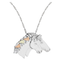 Double Horse Head Pendant Necklace, Sterling Silver, 12k Green and Rose Gold Black Hills Gold Motif, 20"