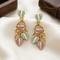 Precious Grape Leaf Drop Earrings, 10k Yellow Gold, 12k Green and Rose Gold Black Hills Gold Motif