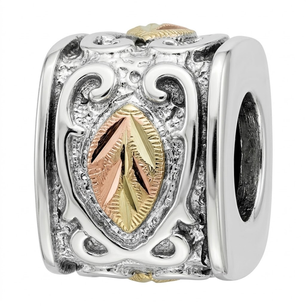Etch Charm Bead, Sterling Silver, 12k Green and Rose Gold Black Hills Gold Motif.25"