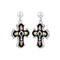 Black Hills Gold Budded Cross Dangle Earrings – Rhodium Plated Sterling Silver with 12K Rose & Green Gold Leaves, Antiqued Cross Earrings for Women