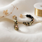 Semi Hoop Black Powder Coast Earrings with Leaves, 10k Yellow Gold, 12k Green and Rose Gold Black Hills Gold Motif