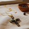 Ave 369 Black Powder Coated Cross Pendant Necklace, 10k Yellow Gold, 12k Green and Rose Gold Black Hills Gold Motif, 18"