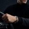 Men’s Stainless Steel Bicycle Chain Link Bracelet with Black Rubber Inlay, 316L Hypoallergenic Heavy Link Biker Bracelet, Fold-Over Clasp, 8.25 Inch