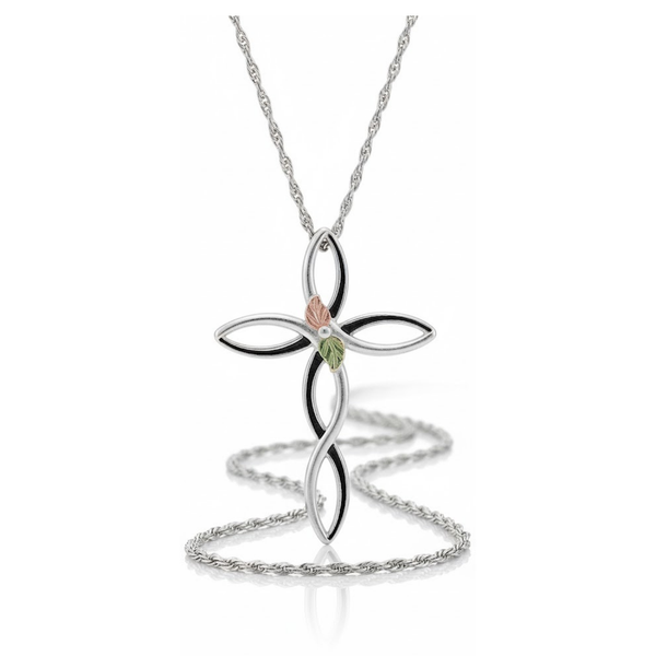 Infinity Cross Pendant Necklace, Sterling Silver, 12k Green and Rose Gold Black Hills Gold, 18''