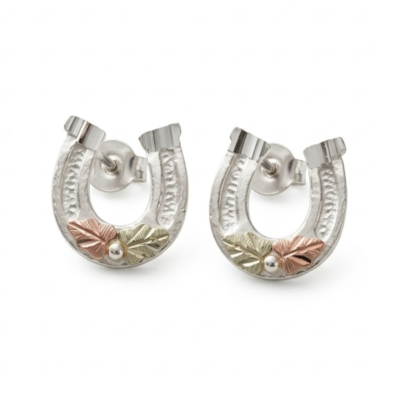 Lucky Horseshoe Earrings, Sterling Silver, 12k Green Gold, 12k Rose Gold Black Hills Gold
