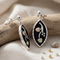 Black Hills Gold Grape Leaf Drop Earrings – Sterling Silver with 12K Rose & Green Gold Leaves, Diamond-Cut Black Enamel Marquise Dangle Earrings