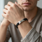 Black Leather and Stainless Steel ID Bracelet, 8"