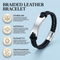 Black Leather and Stainless Steel ID Bracelet, 8"