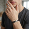 Men’s Braided Leather ID Bracelet, Double Wrap Top Grain Leather Bracelet with Engraveable 316L Stainless Steel Bar, Magnetic Clasp Brown Leather Bracelet for Men, 8.5 Inch