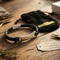 Black Leather and Stainless Steel ID Bracelet, 8"