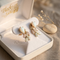 Pear Opal Cabochon Inlaid Leaf Earrings, 10k Yellow Gold, 12k Rose and Green Gold Black Hills Gold Motif