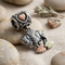 Antiqued Buffalo and Heart Dangle Bead Charm, Sterling Silver and Black Hills Gold Motif