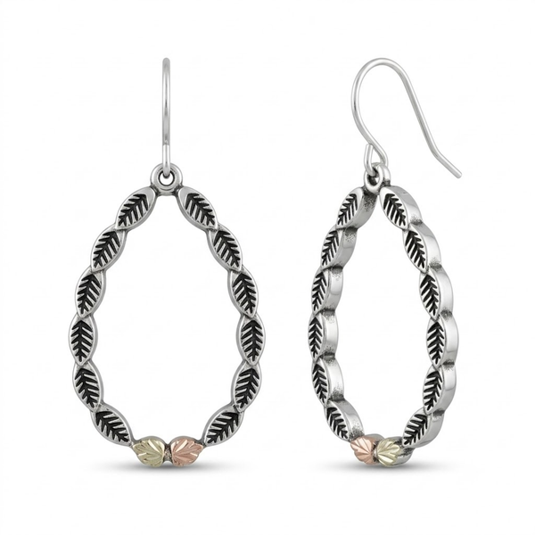 Antiqued Loop Dangle Earring, Sterling Silver, 12k Green and Rose Gold Black Hills Gold Motif